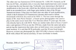 Leitz Summicron M39 ƒ2/35mm lens, black paint “Cartier-Bresson” *, 1959