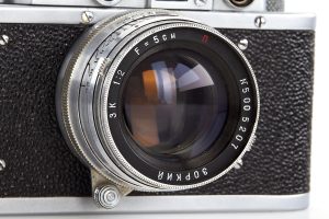 KMZ “Fed Zorki” rangefinder film camera, 1949 lens front