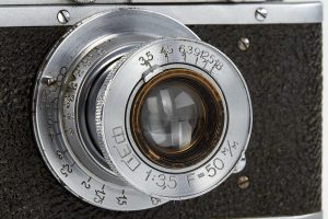 Fed Ic prototype rangeinder 35mm film camera lens detail, 1938