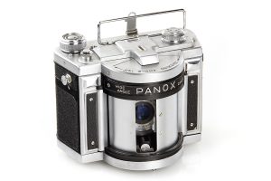 Panon Panox medium format film panoramic camera 1958 front view