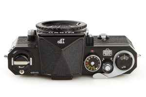 Nikon F film SLR camera black 1959 top view