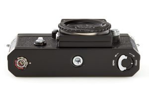 Nikon F film SLR camera black 1959 bottom