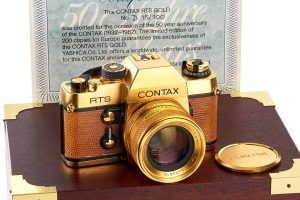 Contax RTS Gold 50th Anniversary 35mm SLR film camera 1982 with box and certificate