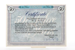 Contax RTS Gold 50th Anniversary 35mm SLR film camera 1982 certificate