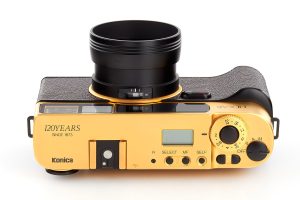Konica Hexar Gold 120th Anniversary 35mm film rangefinder camera top view