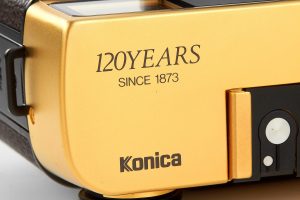 Konica Hexar Gold 120th Anniversary 35mm film rangefinder camera nameplate