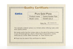 Konica Hexar Gold 120th Anniversary 35mm film rangefinder camera certificate