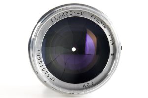 GOI Helios-40 1.5/8.5cm prototype rangefinder lens 1950 front view
