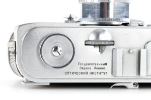 GOI Leningrad prototype 35mm film rangefinder camera 1948 nameplate top