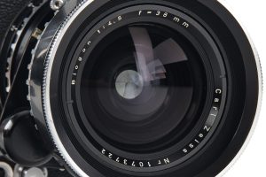 Hasselblad Supreme Wide Angle medium format roll film camera with Biogon 4.5/38mm 1954 lens front
