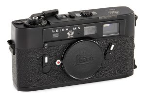 Leica M5 “50 years” black paint edition rangefinder camera made in 1975 Wetzlar, Germany front view