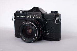 Pentax Spotmatic black SLR 35mm film camera with Pentacon 3.5/30 lens